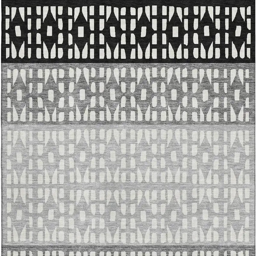 Black Gray And Ivory Geometric Washable Area Rug With UV Protection Photo 2