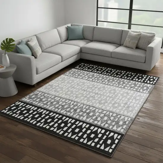 Black Gray And Ivory Geometric Washable Area Rug With UV Protection Photo 2