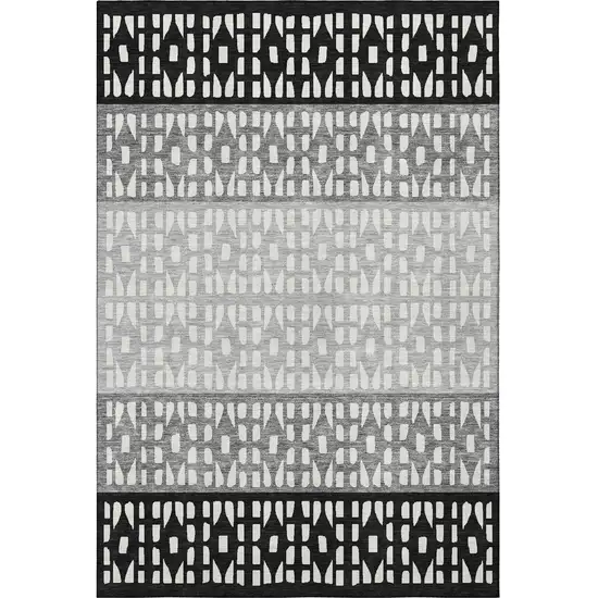 Black Gray And Ivory Geometric Washable Area Rug With UV Protection Photo 3