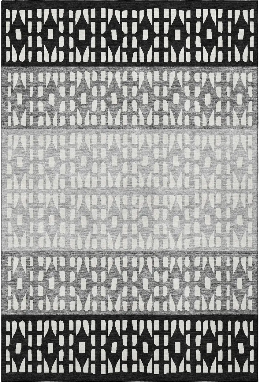 Black Gray And Ivory Geometric Washable Area Rug With UV Protection Photo 3