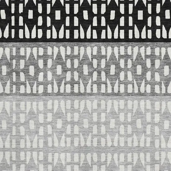 Black Gray And Ivory Geometric Washable Area Rug With UV Protection Photo 2