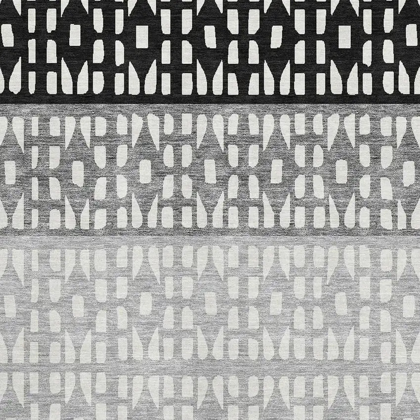 Black Gray And Ivory Geometric Washable Area Rug With UV Protection Photo 2