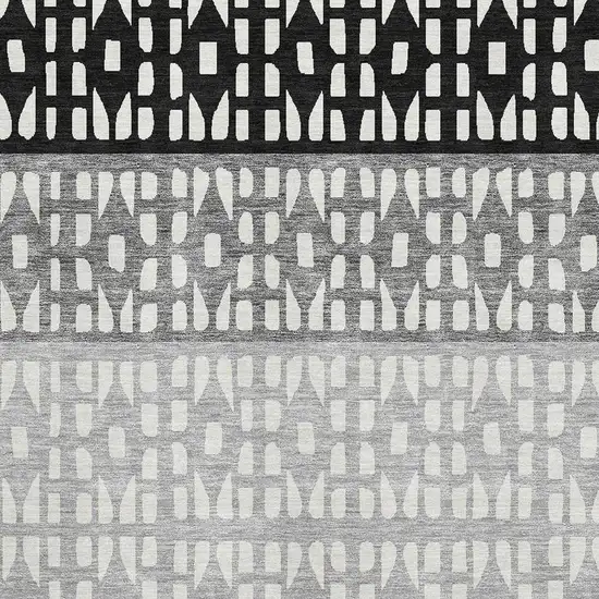 Black Gray And Ivory Geometric Washable Area Rug With UV Protection Photo 2