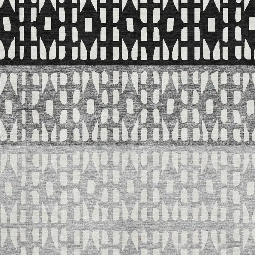 Black Gray And Ivory Geometric Washable Area Rug With UV Protection Photo 2