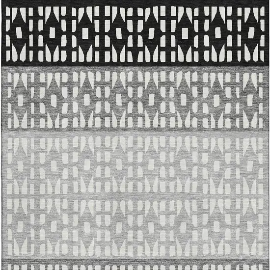 Black Gray And Ivory Geometric Washable Area Rug With UV Protection Photo 3