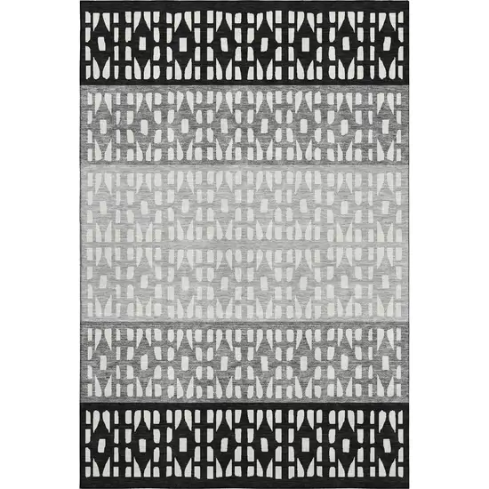 Black Gray And Ivory Geometric Washable Area Rug With UV Protection Photo 1