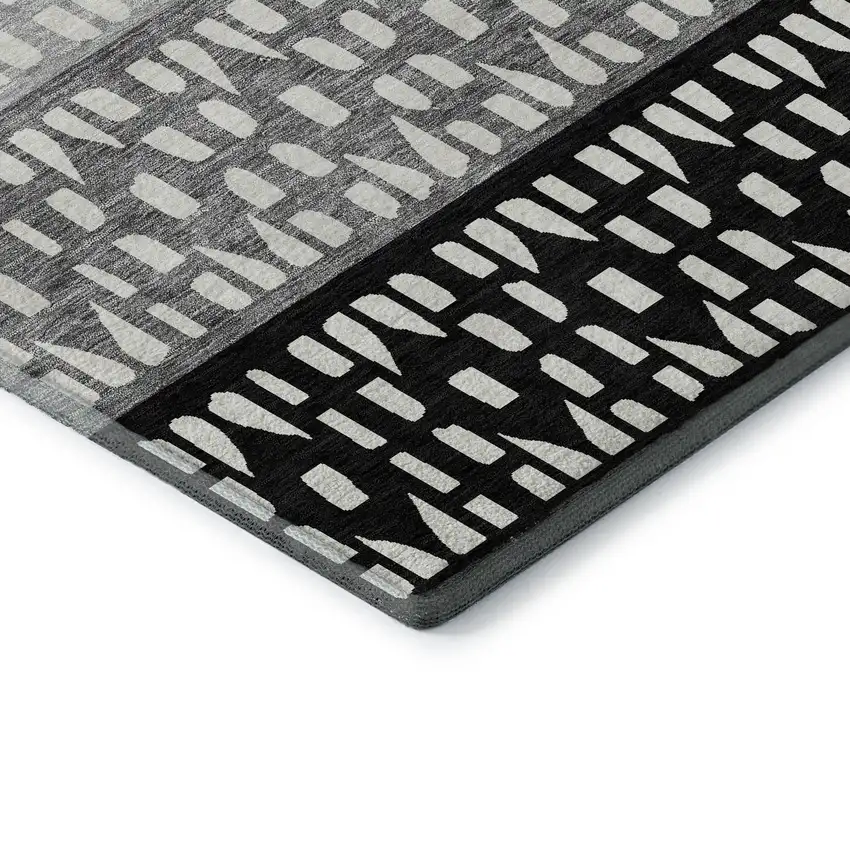 Black Gray And Ivory Geometric Washable Area Rug With UV Protection Photo 7
