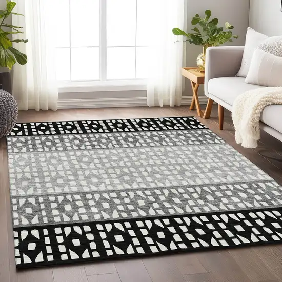 Black Gray And Ivory Geometric Washable Area Rug With UV Protection Photo 4