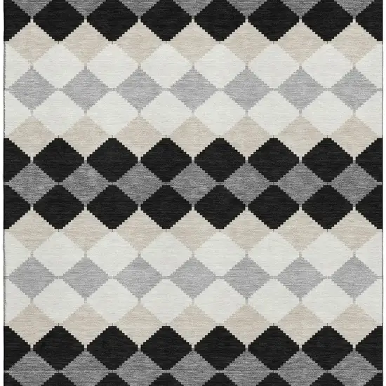 Black Gray And Ivory Geometric Washable Area Rug With UV Protection Photo 4