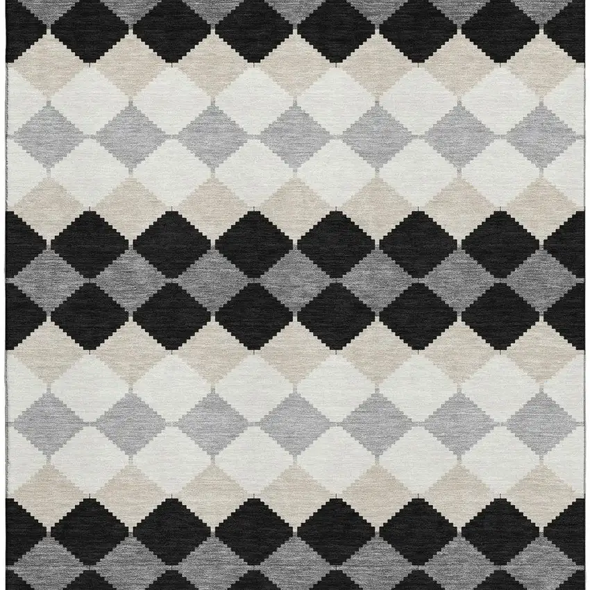 Black Gray And Ivory Geometric Washable Area Rug With UV Protection Photo 4