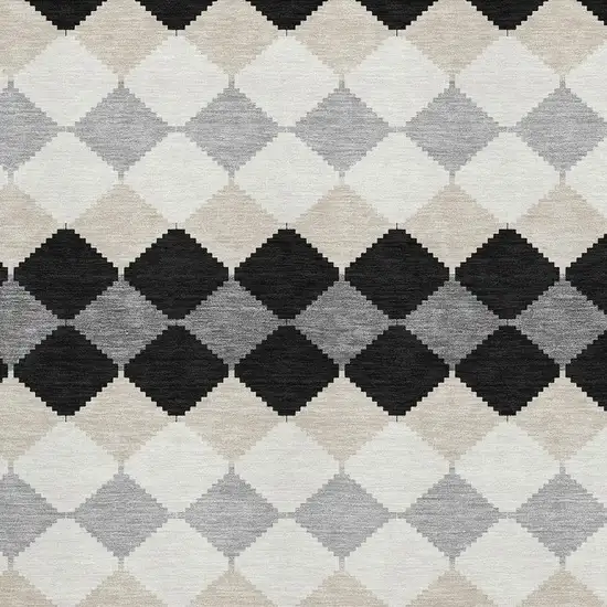 Black Gray And Ivory Geometric Washable Area Rug With UV Protection Photo 3
