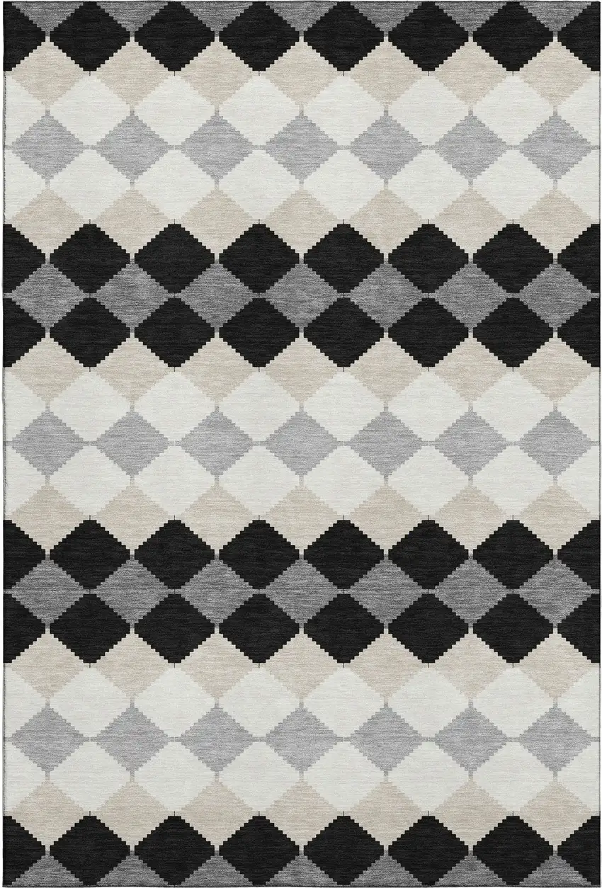Black Gray And Ivory Geometric Washable Area Rug With UV Protection Photo 6