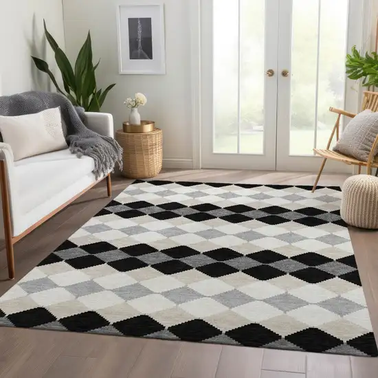 Black Gray And Ivory Geometric Washable Area Rug With UV Protection Photo 4