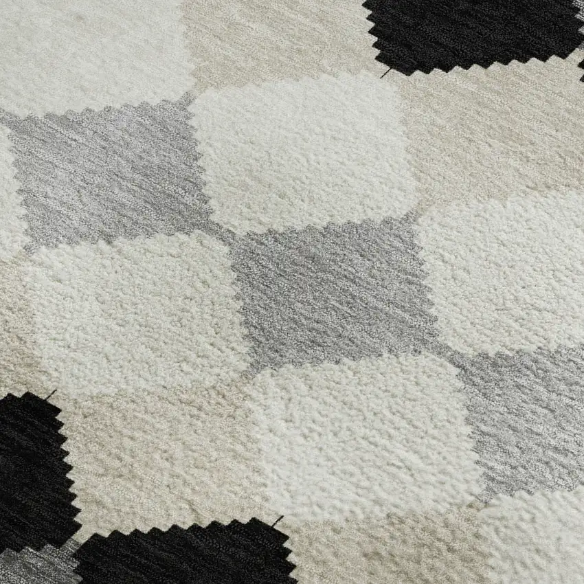 Black Gray And Ivory Geometric Washable Area Rug With UV Protection Photo 2