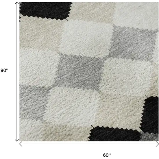 Black Gray And Ivory Geometric Washable Area Rug With UV Protection Photo 9