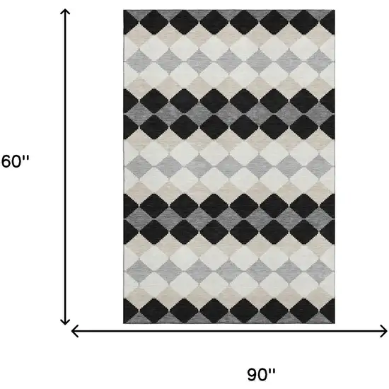 Black Gray And Ivory Geometric Washable Area Rug With UV Protection Photo 4
