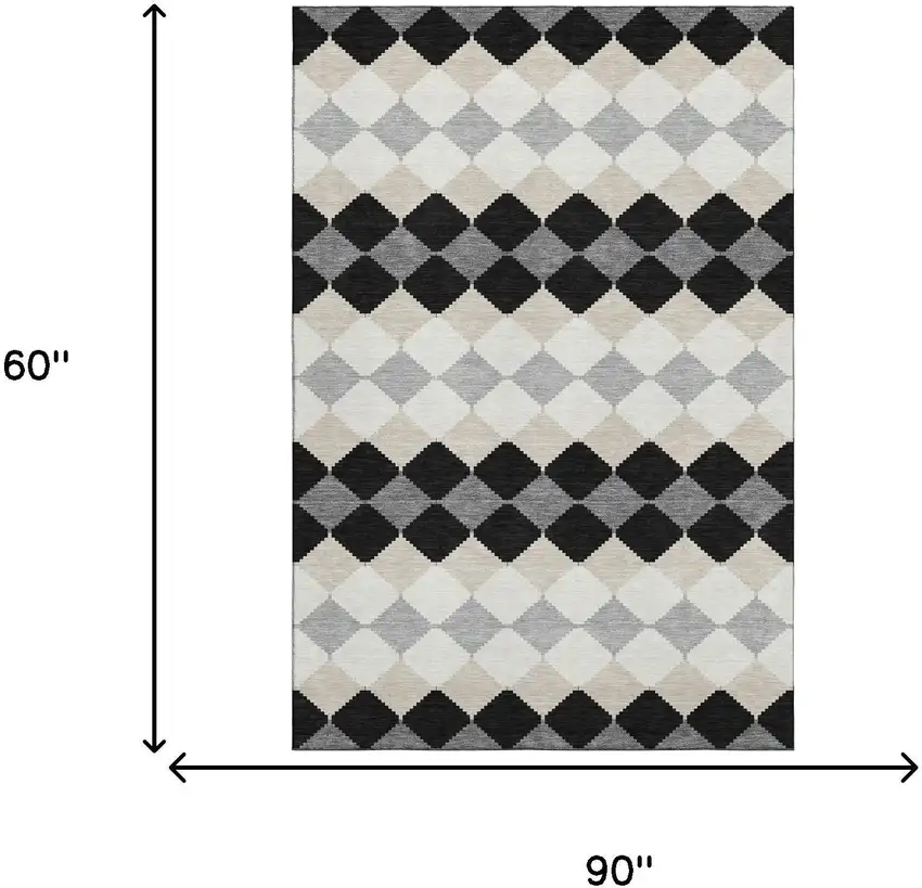 Black Gray And Ivory Geometric Washable Area Rug With UV Protection Photo 4