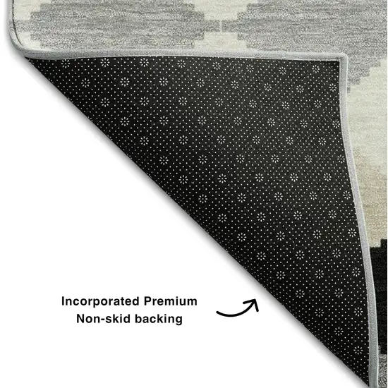 Black Gray And Ivory Geometric Washable Area Rug With UV Protection Photo 7