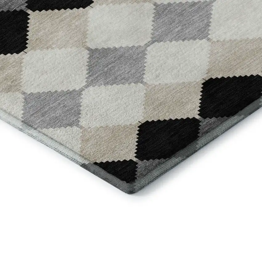 Black Gray And Ivory Geometric Washable Area Rug With UV Protection Photo 8