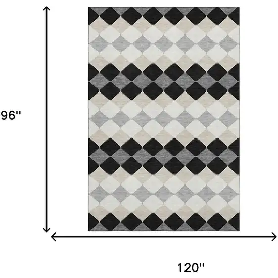 Black Gray And Ivory Geometric Washable Area Rug With UV Protection Photo 5