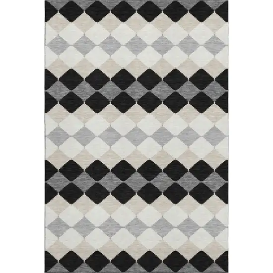 Black Gray And Ivory Geometric Washable Area Rug With UV Protection Photo 6
