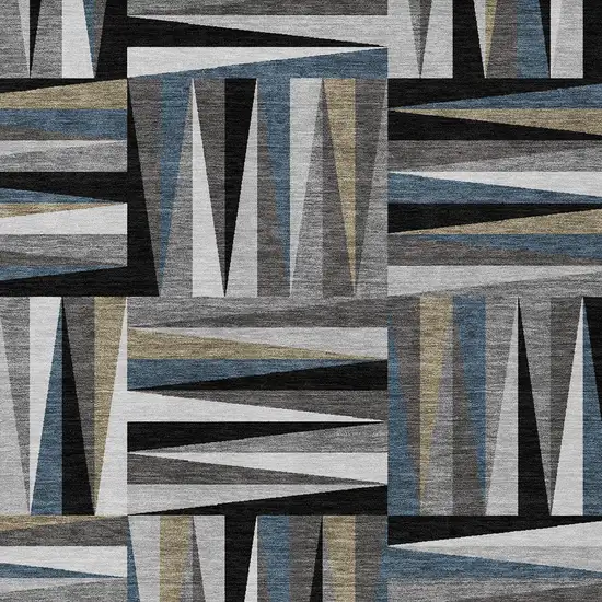 Black Gray And Ivory Geometric Washable Indoor Outdoor Area Rug Photo 5