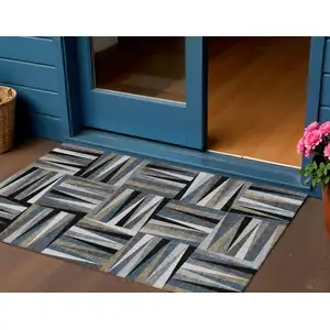 Photo of Black Gray And Ivory Geometric Washable Indoor Outdoor Area Rug