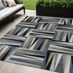 Photo of Black Gray And Ivory Geometric Washable Indoor Outdoor Area Rug