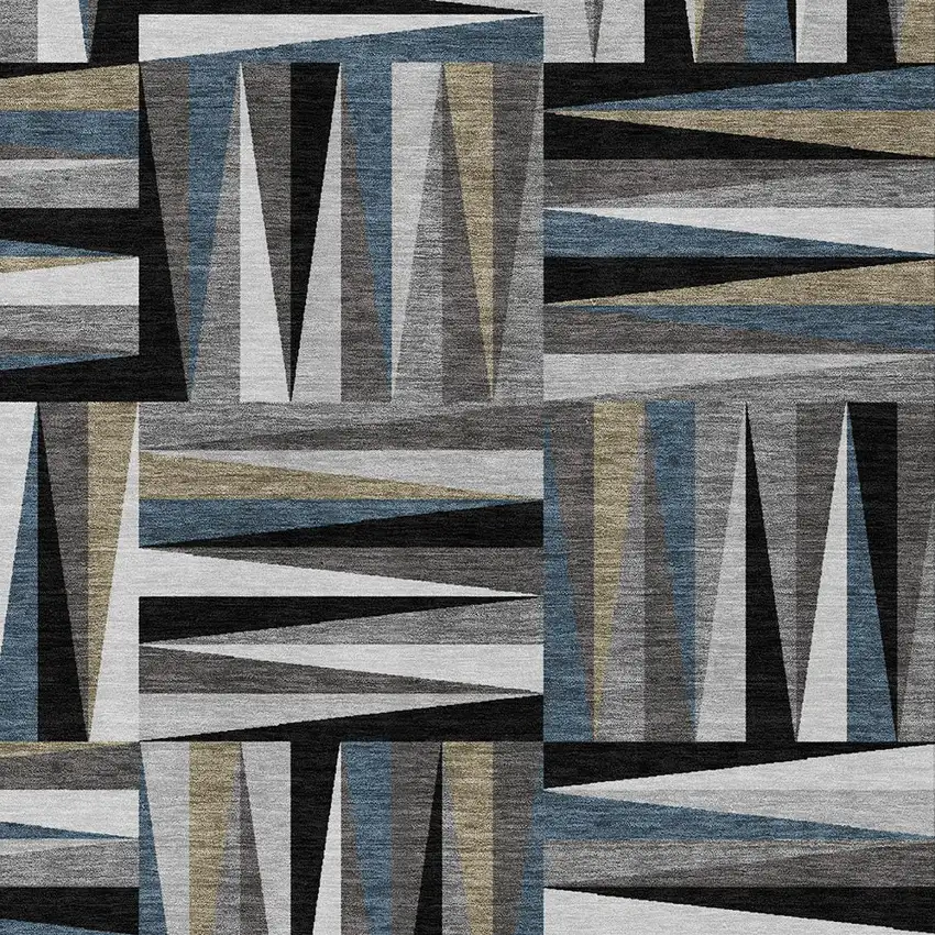 Black Gray And Ivory Geometric Washable Indoor Outdoor Area Rug Photo 5