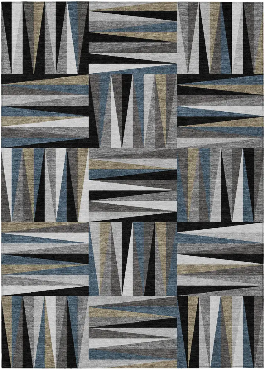 Black Gray And Ivory Geometric Washable Indoor Outdoor Area Rug Photo 2