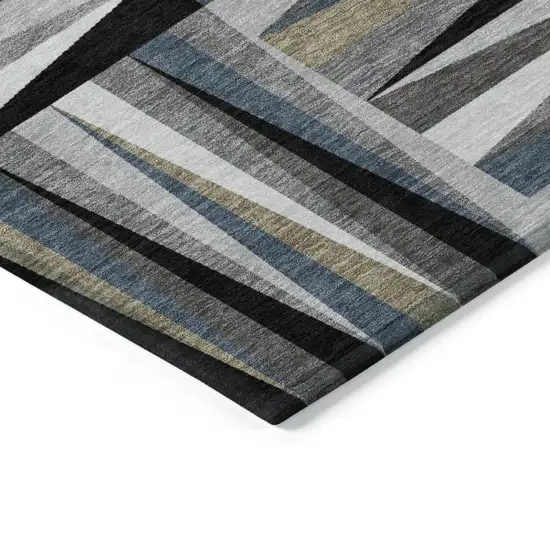 Black Gray And Ivory Geometric Washable Indoor Outdoor Area Rug Photo 4
