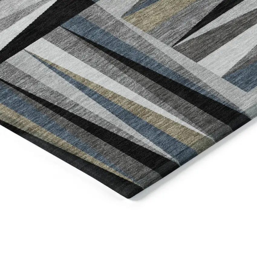 Black Gray And Ivory Geometric Washable Indoor Outdoor Area Rug Photo 4