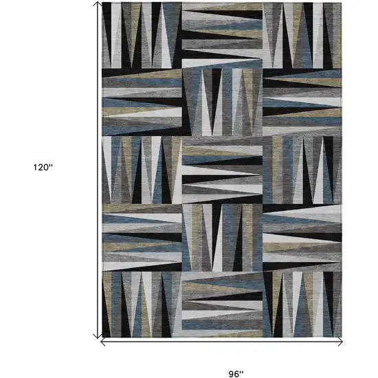 Black Gray And Ivory Geometric Washable Indoor Outdoor Area Rug Photo 3