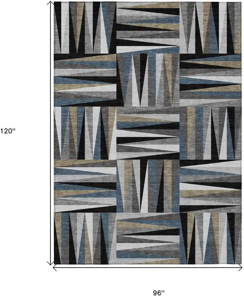 Black Gray And Ivory Geometric Washable Indoor Outdoor Area Rug Photo 3