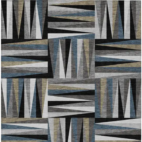 Black Gray And Ivory Geometric Washable Indoor Outdoor Area Rug Photo 7