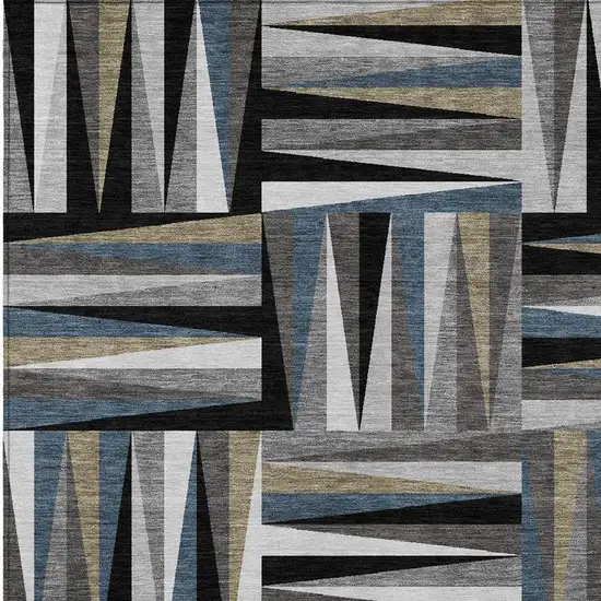 Black Gray And Ivory Geometric Washable Indoor Outdoor Area Rug Photo 5