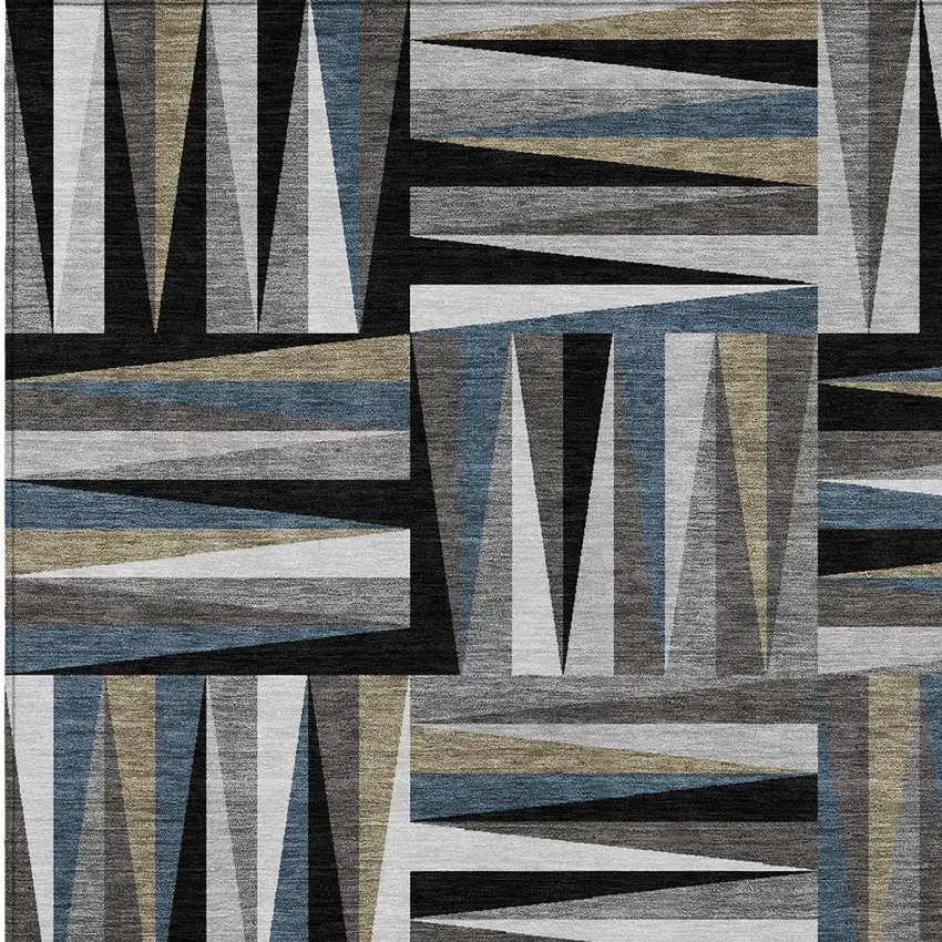 Black Gray And Ivory Geometric Washable Indoor Outdoor Area Rug Photo 5