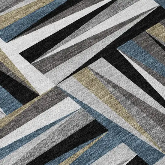 Black Gray And Ivory Geometric Washable Indoor Outdoor Area Rug Photo 5