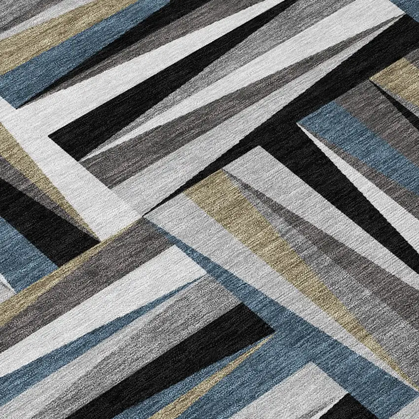 Black Gray And Ivory Geometric Washable Indoor Outdoor Area Rug Photo 5