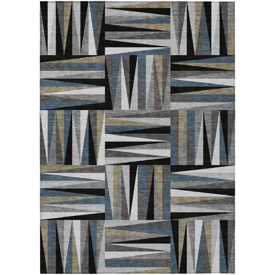 Black Gray And Ivory Geometric Washable Indoor Outdoor Area Rug Photo 2
