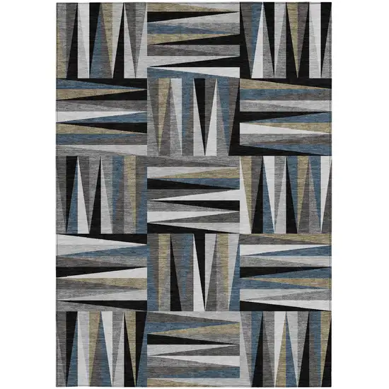 Black Gray And Ivory Geometric Washable Indoor Outdoor Area Rug Photo 7