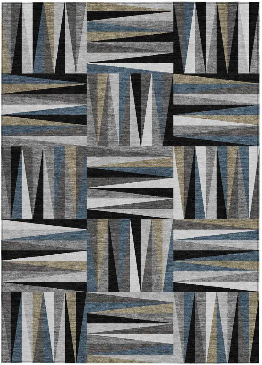 Black Gray And Ivory Geometric Washable Indoor Outdoor Area Rug Photo 7