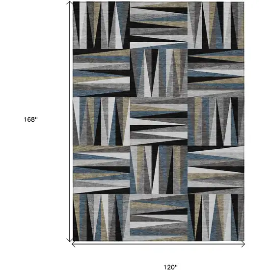 Black Gray And Ivory Geometric Washable Indoor Outdoor Area Rug Photo 3