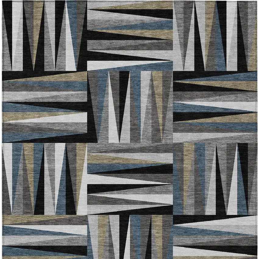 Black Gray And Ivory Geometric Washable Indoor Outdoor Area Rug Photo 6