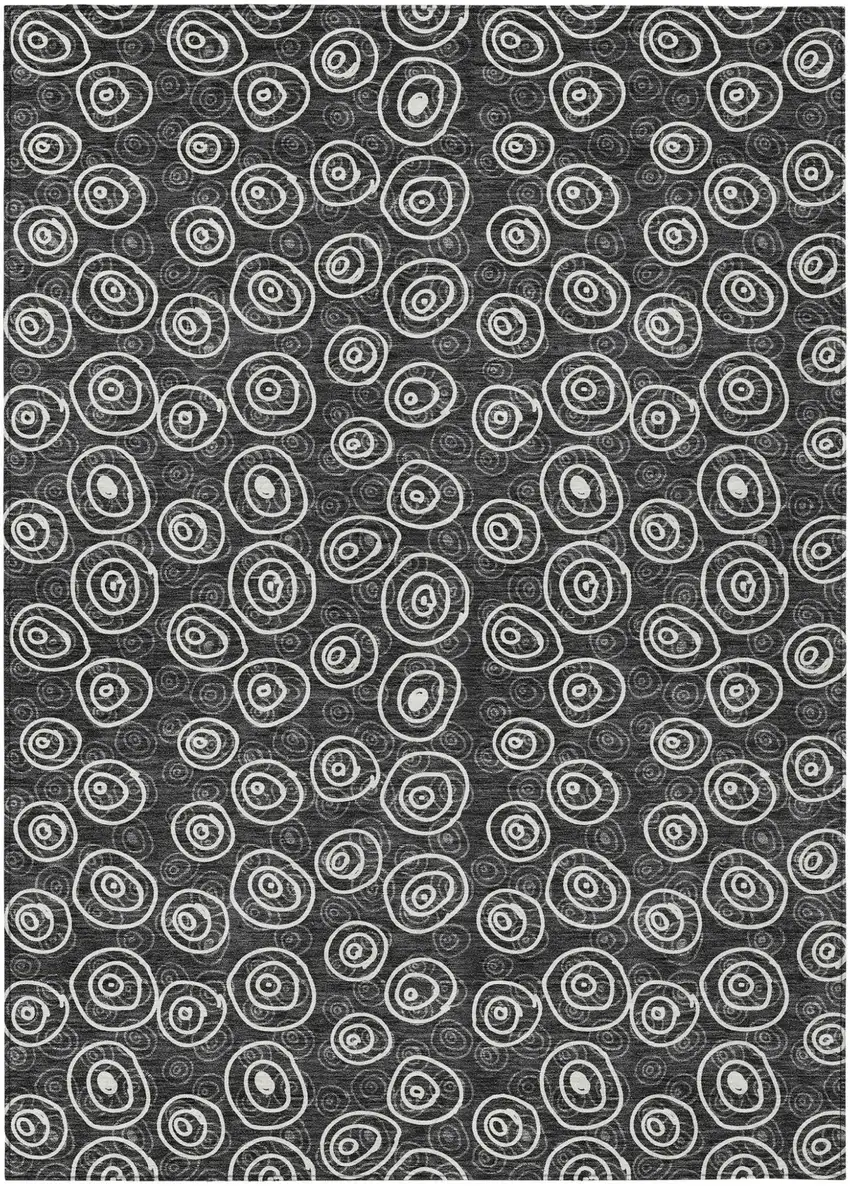 Black Gray And Ivory Geometric Washable Indoor Outdoor Area Rug Photo 1