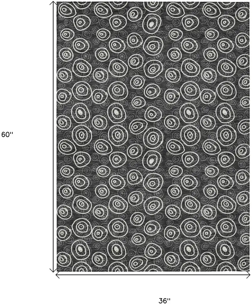 Black Gray And Ivory Geometric Washable Indoor Outdoor Area Rug Photo 7