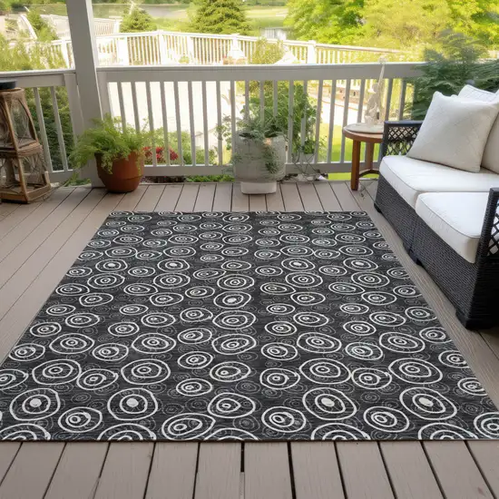 Black Gray And Ivory Geometric Washable Indoor Outdoor Area Rug Photo 7