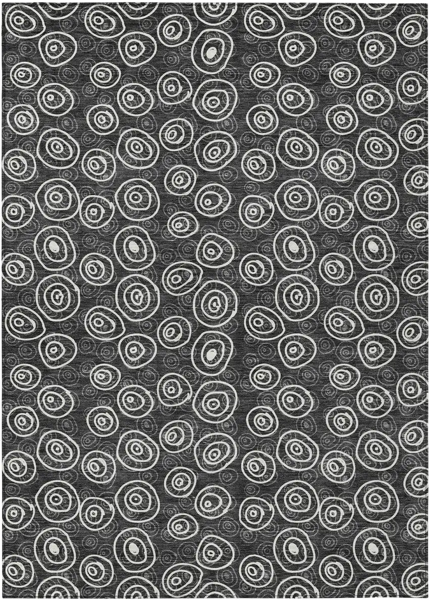 Black Gray And Ivory Geometric Washable Indoor Outdoor Area Rug Photo 2