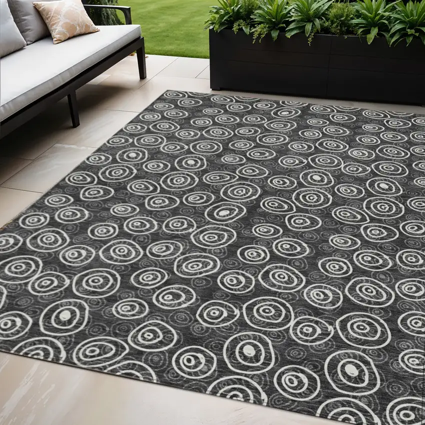 Black Gray And Ivory Geometric Washable Indoor Outdoor Area Rug Photo 1