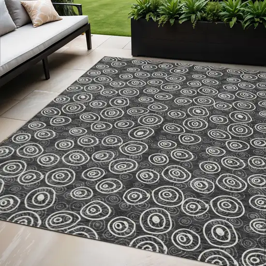 Black Gray And Ivory Geometric Washable Indoor Outdoor Area Rug Photo 1